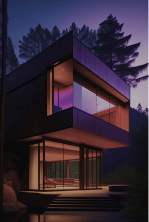 nowoczesny-dom-z-jasna-pomaranczowa-poswiata-jest-oswietlony-w-nocy 1