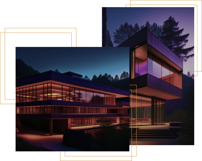 nowoczesny-dom-z-jasna-pomaranczowa-poswiata-jest-oswietlony-w-nocy 1